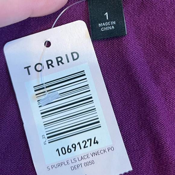 Torrid sweater womens size 1x purple lace details lightweight soft NWT luxury - Picture 5 of 11